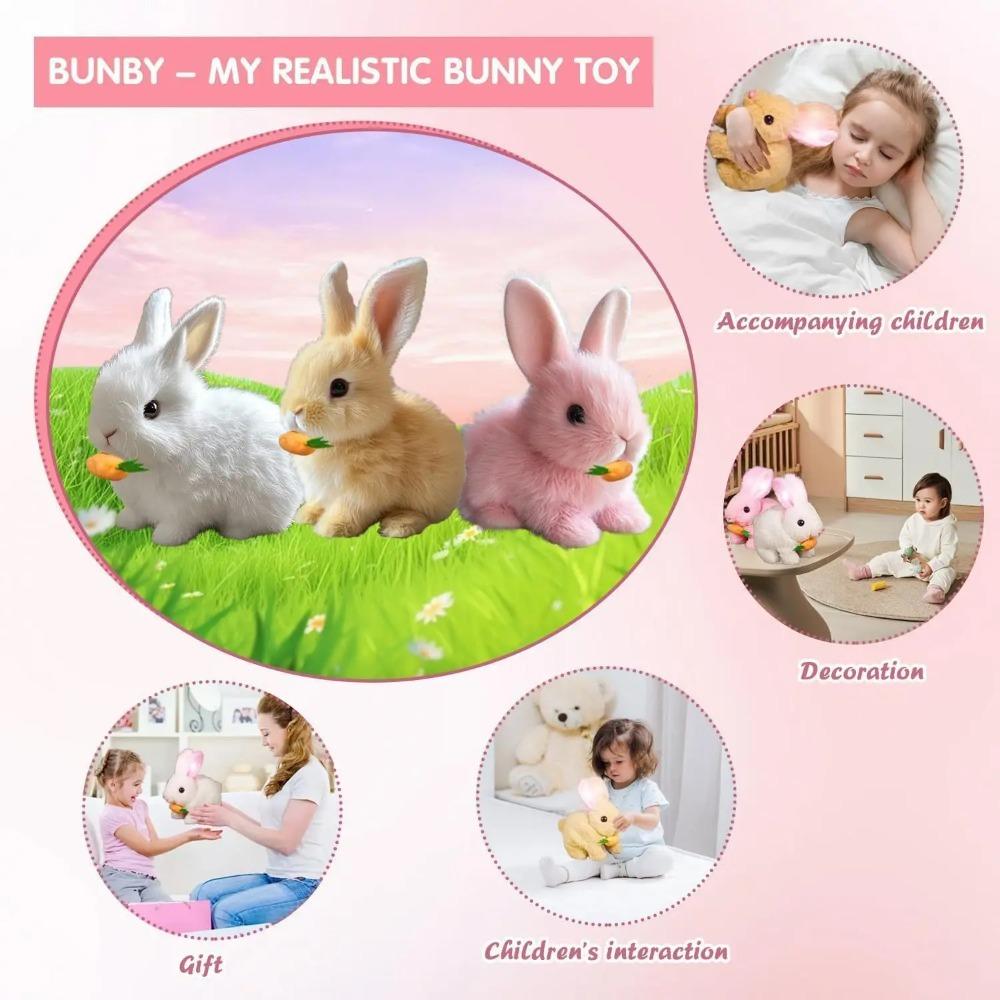 Electric Plush Hopping Bunny Toy - Realistic Robot Rabbit with Moving Ears & Barking Mouth Kids Features Walks & Shake