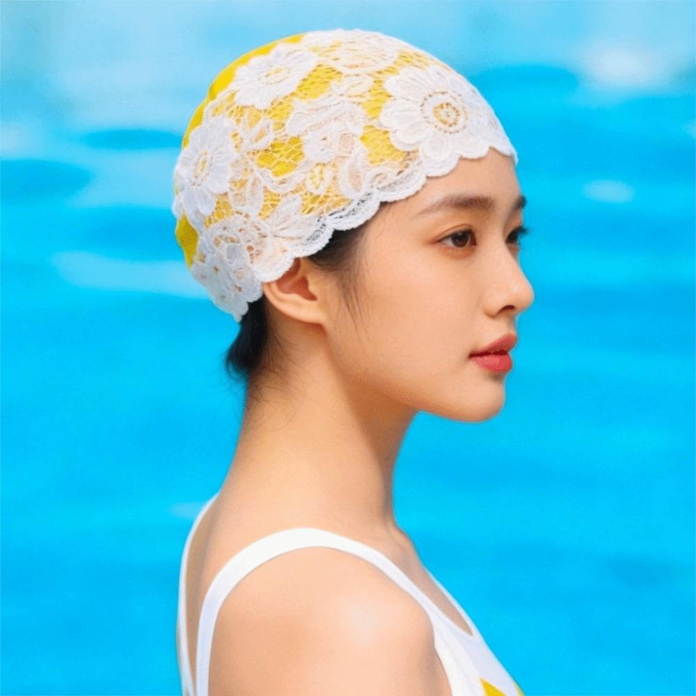 Lace Swimming Cap PU Ear Protect Cap Fashion look Waterproof Swim Hat Daily
