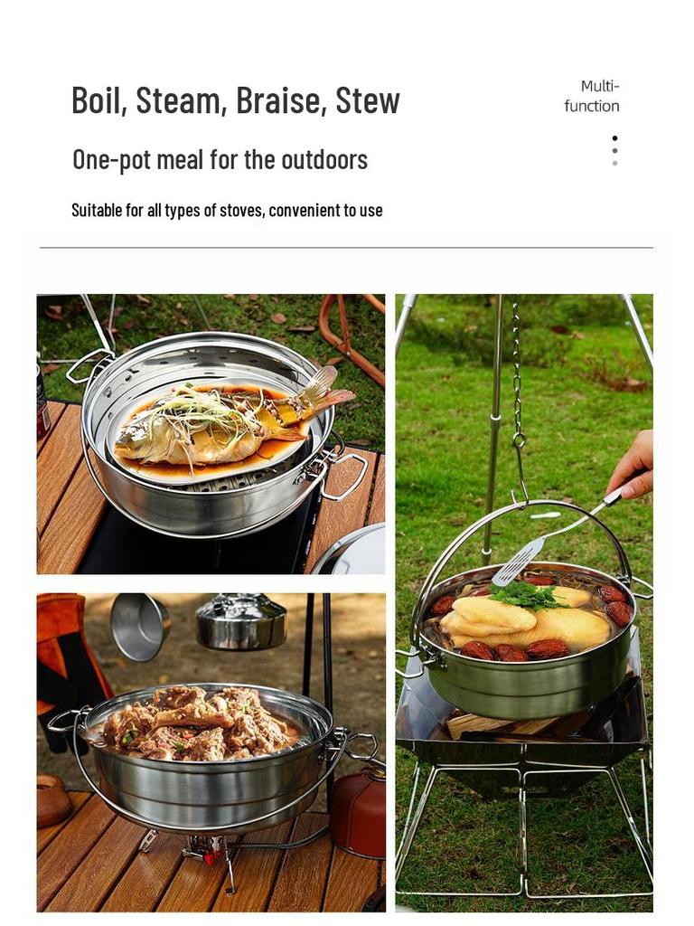 CLS 4.3L Stainless Steel Outdoor Steamer Pot - Portable for Rice, Noodles, Soup Cooking, with Steaming Basket