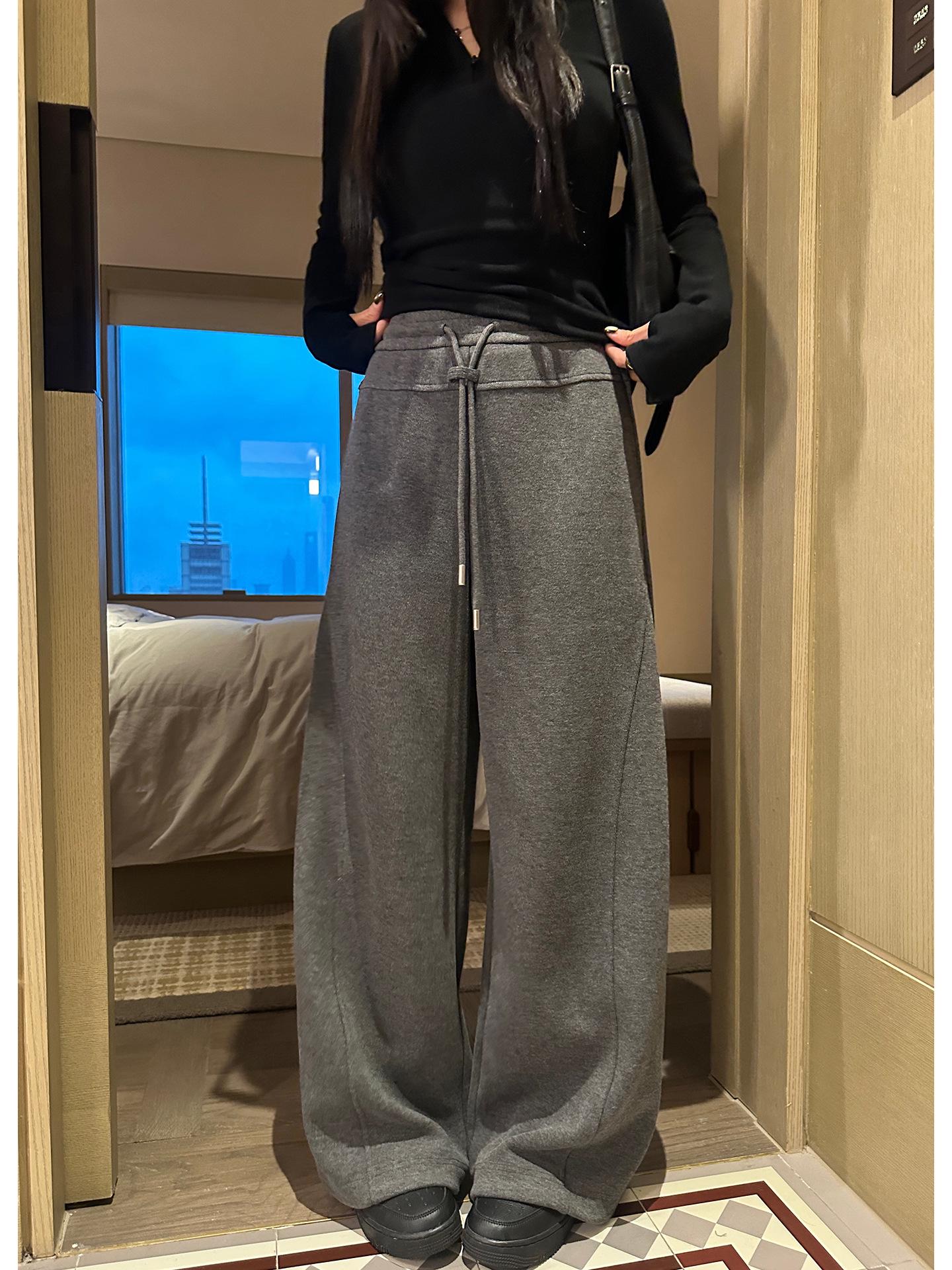 

Baisiwang Women s Winter High Waist Drawstring Wide Leg Slimming Pants Small серый