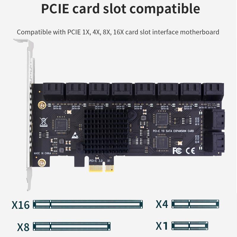 PCIE SATA Erweiterungskarte PCI-E 1X auf 2-20 Ports SATA3.0 Adapter PCI E SATAIII Controller PCI Express Multiplikator mit SATA-Kabeln