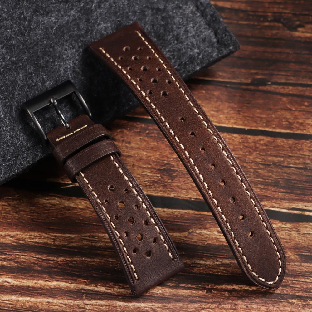 

20 22 24mm Handmade First Layer of Cowhide Genuine Leather Watchband Ventilation Holes Breathable Universal Watchband for Seiko 20mm