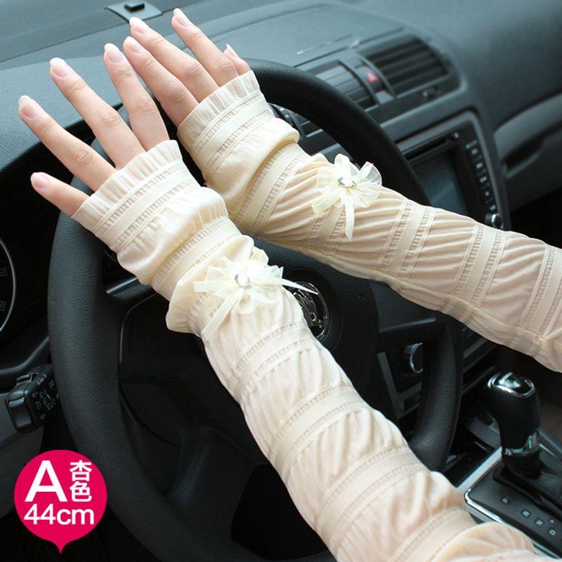 

Women s Long Driving Rayon Sun Protection Gloves with Half Finger Sleeves A apricot (length 44cm) All yards