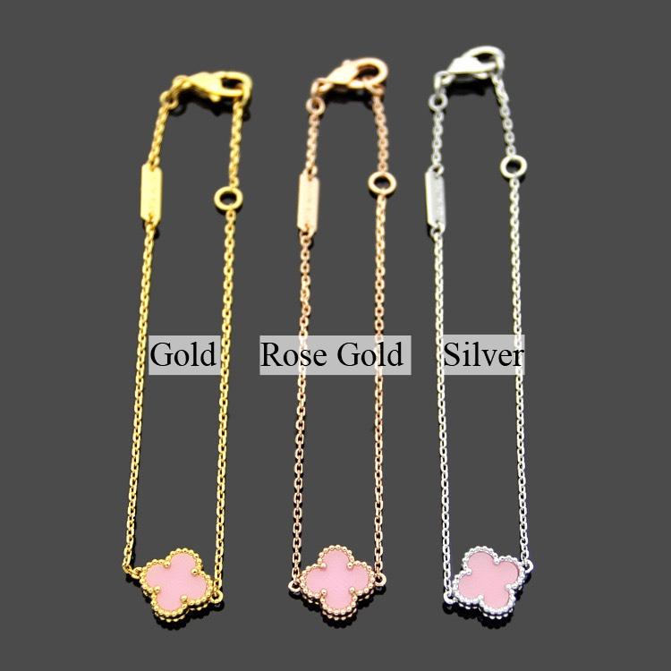 

Four-leaf Clover Single Flower Bracelet 18K Natural Red Chalcedony and White Mother-of-pearl All-match Women s Necklace Silver розовый