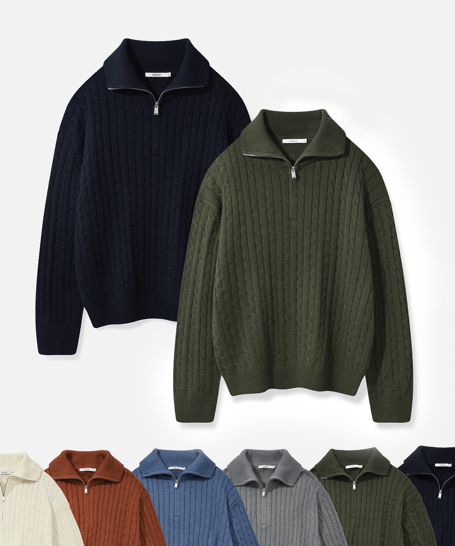 Kimwear Washable Cable Knit Half-Zip_6 Color Blue/L