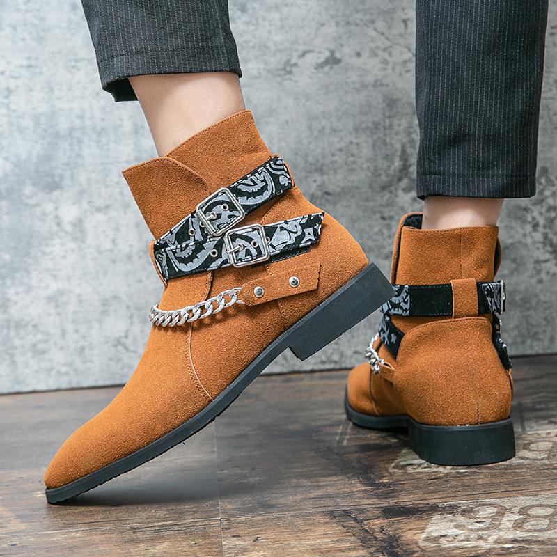 Designové pánské Chelsea boty Luxusní semišové pánské kotníkové boty Retro westernové kožené boty pro muže Kovbojské společenské boty Botas De Hombre