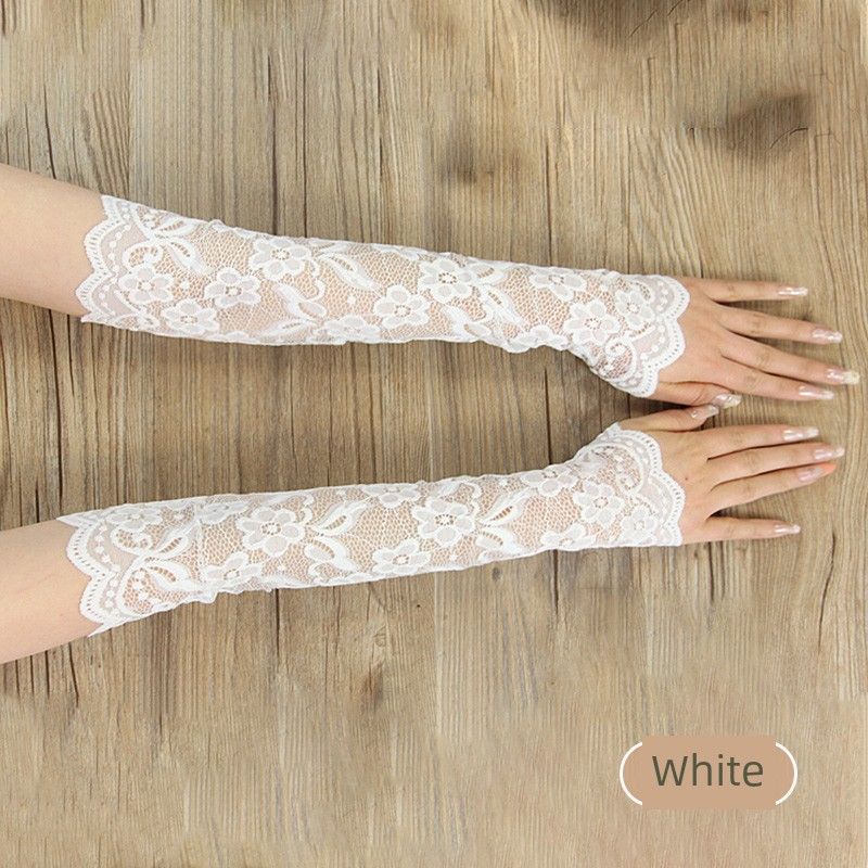 

Women s Half-Length Lace Oversleeve Sun-Proof Gloves White S