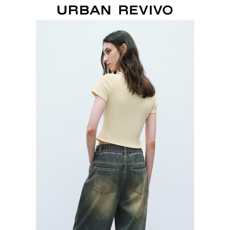 UR 2025 Autumn Dopamine Print Slim Fit Short Sleeve T-Shirt for Women