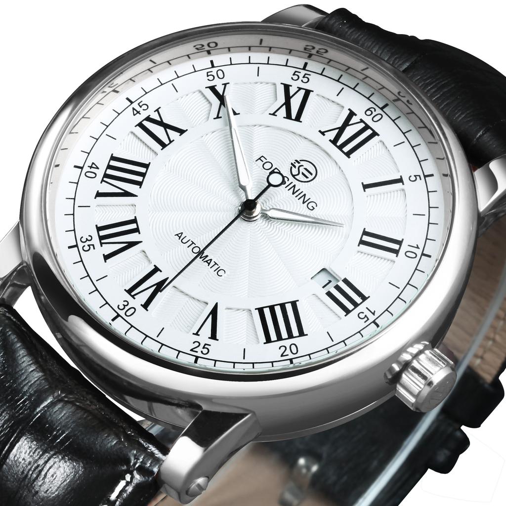 Forsining Business Automatic Watch for Men Luminous Hands Calendar Leather Strap Fashion Mechanical Mens Watches Top Brand Gifts