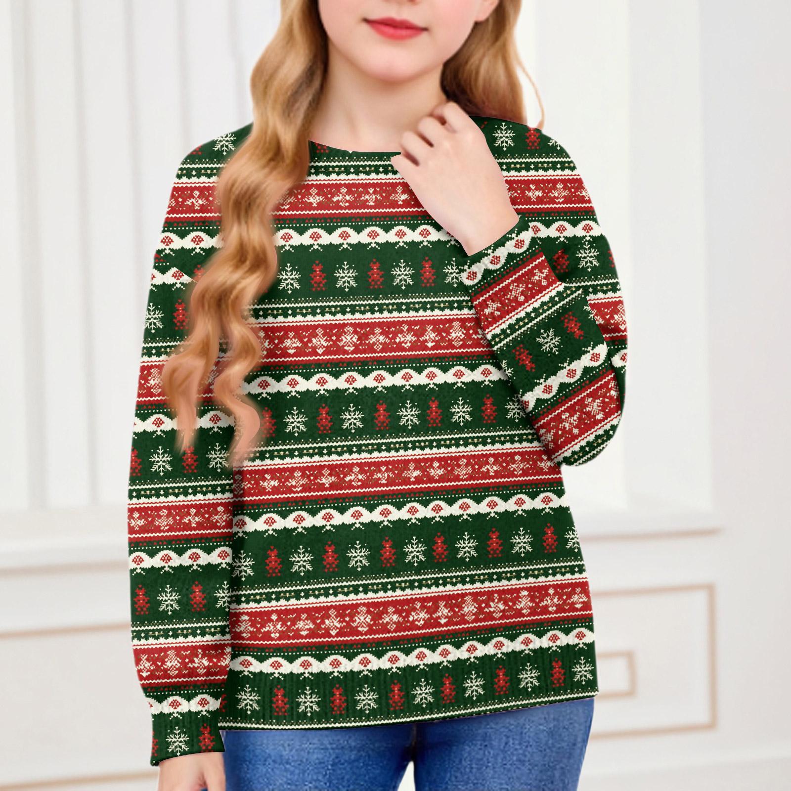 

Рождественские свитшоты для детей мальчиков и девочек вязаный свитер милая рубашка осенний пуловер с круглым вырезом топы 90