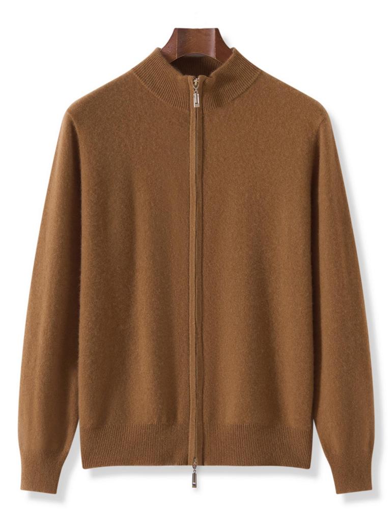 Men's Wool Cashmere Knit Zipper Cardigan - Autumn/Winter Warmth, Versatile Stand Collar, Loose Fit.