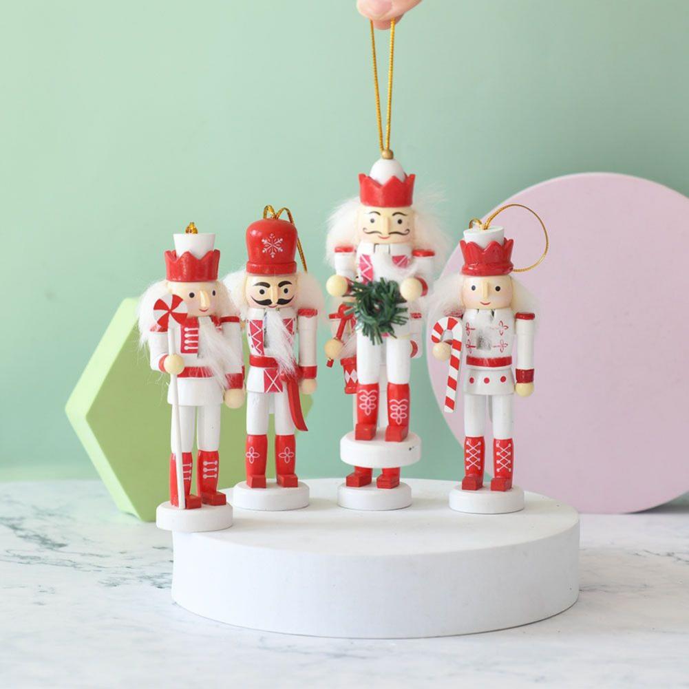 5pcs Wooden Nutcracker Ornament 13cm Soldier Figure Christmas Tree Pendant Desktop Decoration  Xmas Decor Statues Gifts