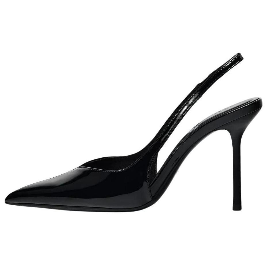 ZARA Comfortable Elegant Patent Leather Pointed Toe Open Back Stiletto High Heels 10cm Women high heels Black 2205510