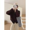 Autumn and winter lapel collar double zipper solid color double pocket casual cardigan temperament thin versatile lazy style knitted sweater