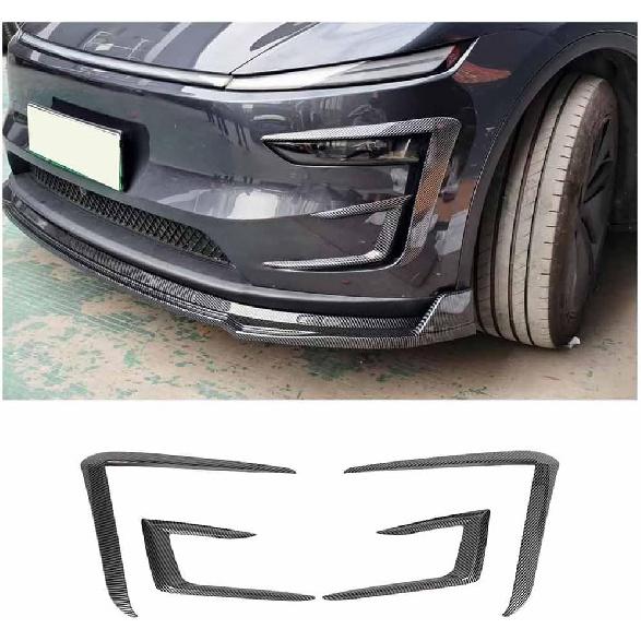 

4PCS Front Bumper Fog Light Trim Cover for Tesla Model Y Juniper 2025-2026 ABS Plastic(Glossy Black) Carbon Fiber Painted