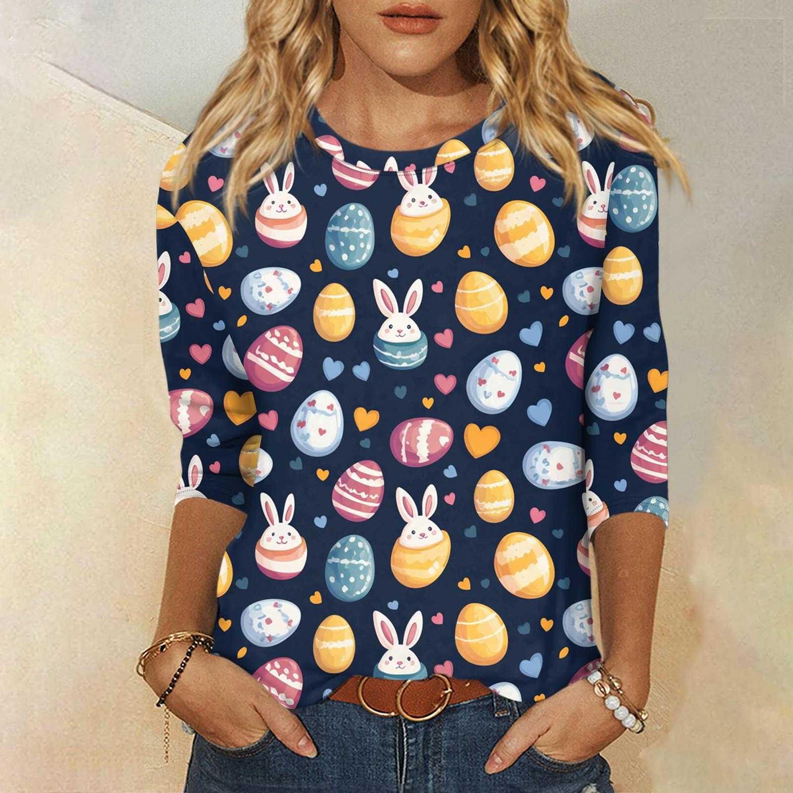 

Топы с рукавами 3/4 для женщин, футболка, повседневные топы с принтом, футболка, пуловер с круглым вырезом, блузка S тёмно-синий