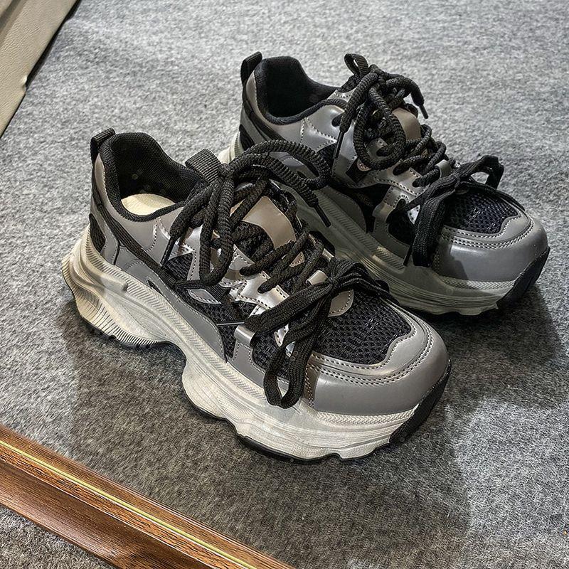 Thick-soled heightening dad shoes women's spring and autumn small man fried street new silver casual sports shoes