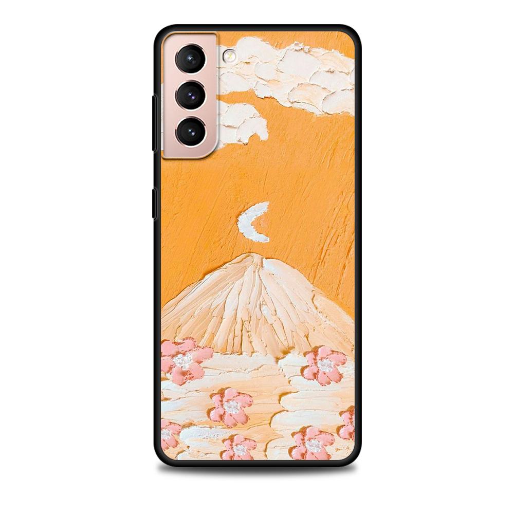 Etui Art Retro Olej Malowanie Kwiaty do Samsung Galaxy S22 Ultra Telefon Pokrowiec S21 S20 FE S10 S9 S8 Plus S10e S7 Edge Czarny Miękki