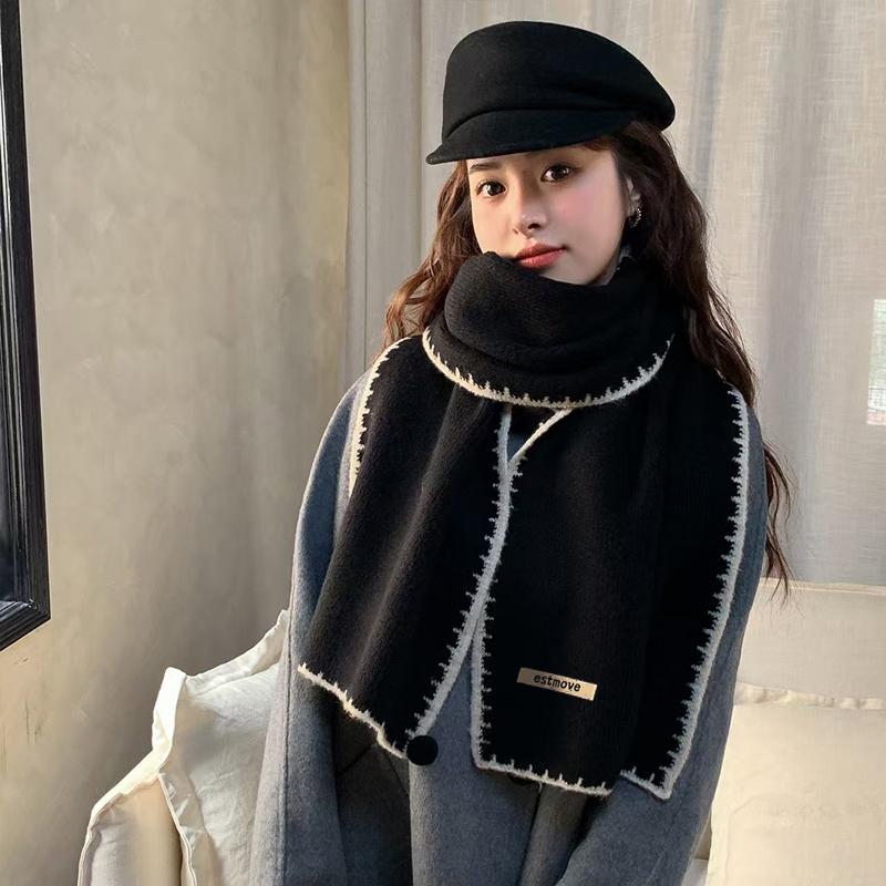 Korean Contrast Knitted Scarf Winter Keeping Warm Fashion Retro Versatile Scarf