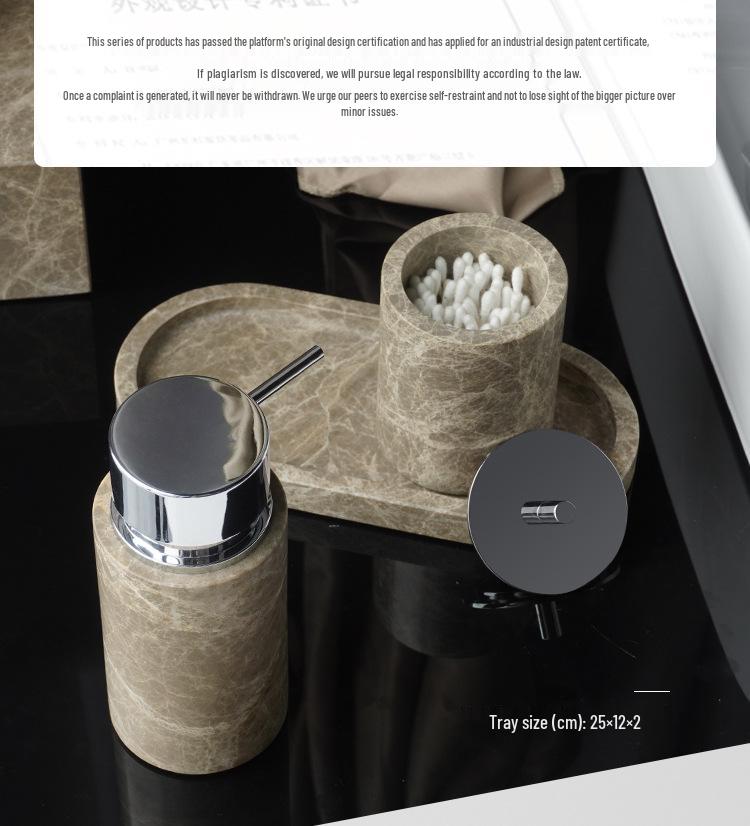 DecoTalk Wabi-Sabi Marble Bathroom Set: Matte Washbasin, Aroma Diffuser, Tissue Box