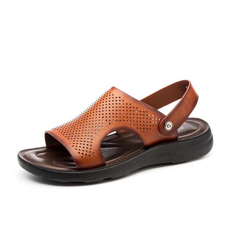 Fashion Genuine Leather Men Sandals Male Summer Shoes Outdoor Casual Sandals Cowhide Beach Shoes Two Uses Men's Sandals 6985