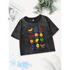 Summer Cotton Crop Tops Womens Fresh Fruits Lemon Cherry Printing Washed T-Shirts O-Neck Regular Fit Tees Street Clothes