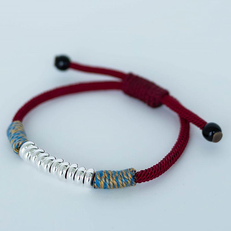 

Shijin Sterling Silver S925 Hand-Wrapped Bracelet Men s and Women s National Style Small Pieces of Silver Animal Year Red Carrying Strap Lucky Beads