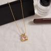 Yori White Square Cubic Zirconia Geometric Pendant Necklace 18 K Plated Stainless Steel Collar Necklace Gift Jewelry