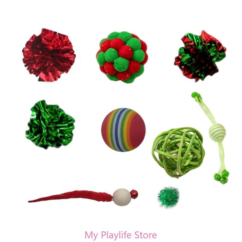 Christmas Cat Balls Toy Accessories Furry Balls Pompoms Rattan Balls Mouse Cat Toy Attachments Balls Mouse