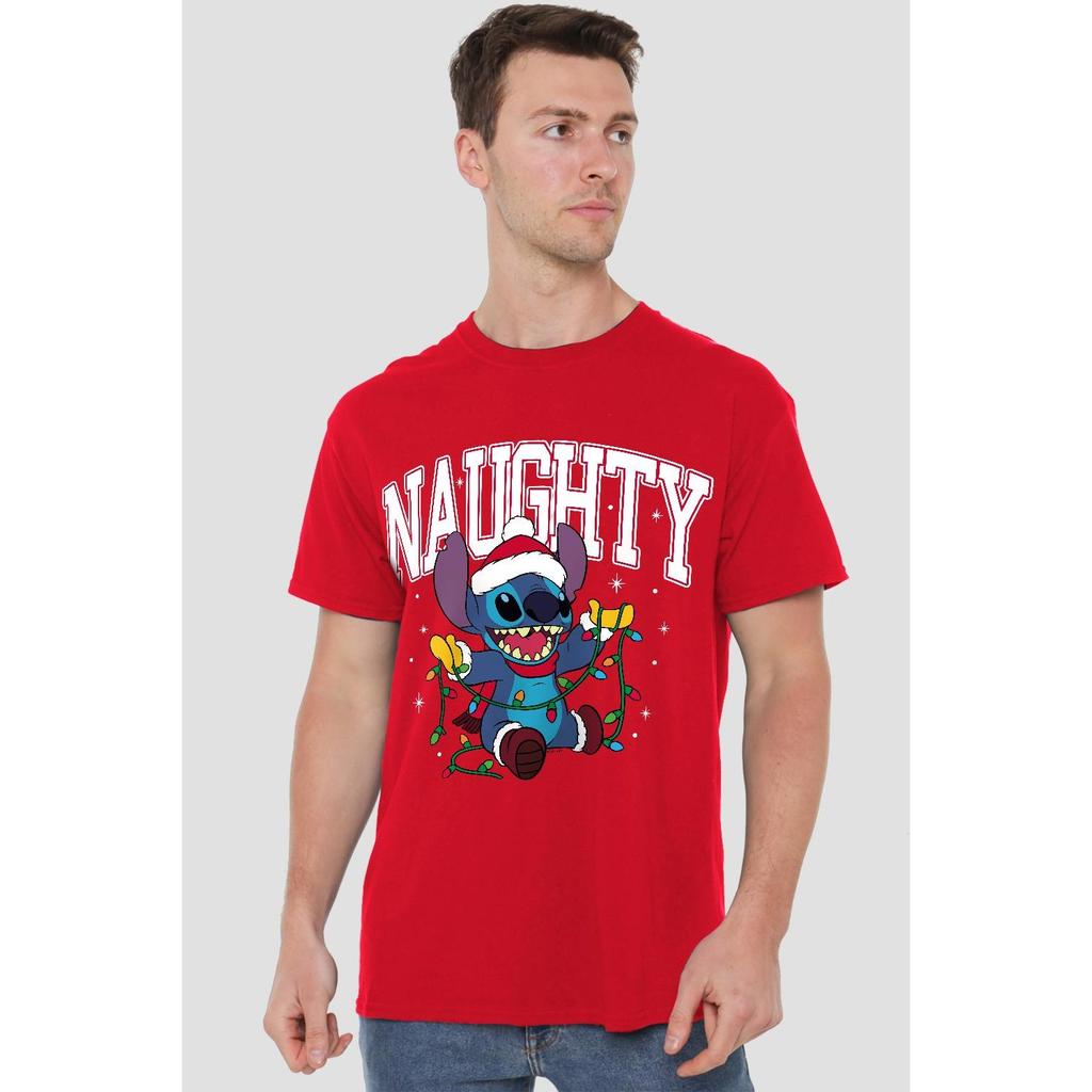 Lilo & Stitch Mens Naughty Stitch Christmas Lights T-Shirt