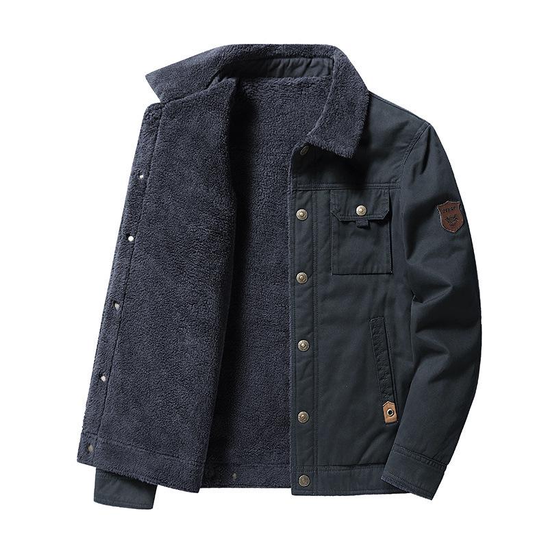 Herren Jacke Herbst/Winter 2023, gewaschene Baumwolle, Fleece gefüttert, lässig, mit Umlegekragen. XXL dunkelblaue