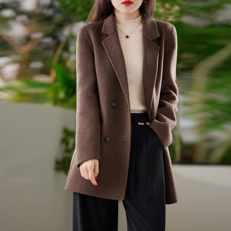 Cashmere Women Coat TIDENOVEL Autumn Wool Long Coat Handmade Pea Coat Winter Warm Wool Jacket Overcoat