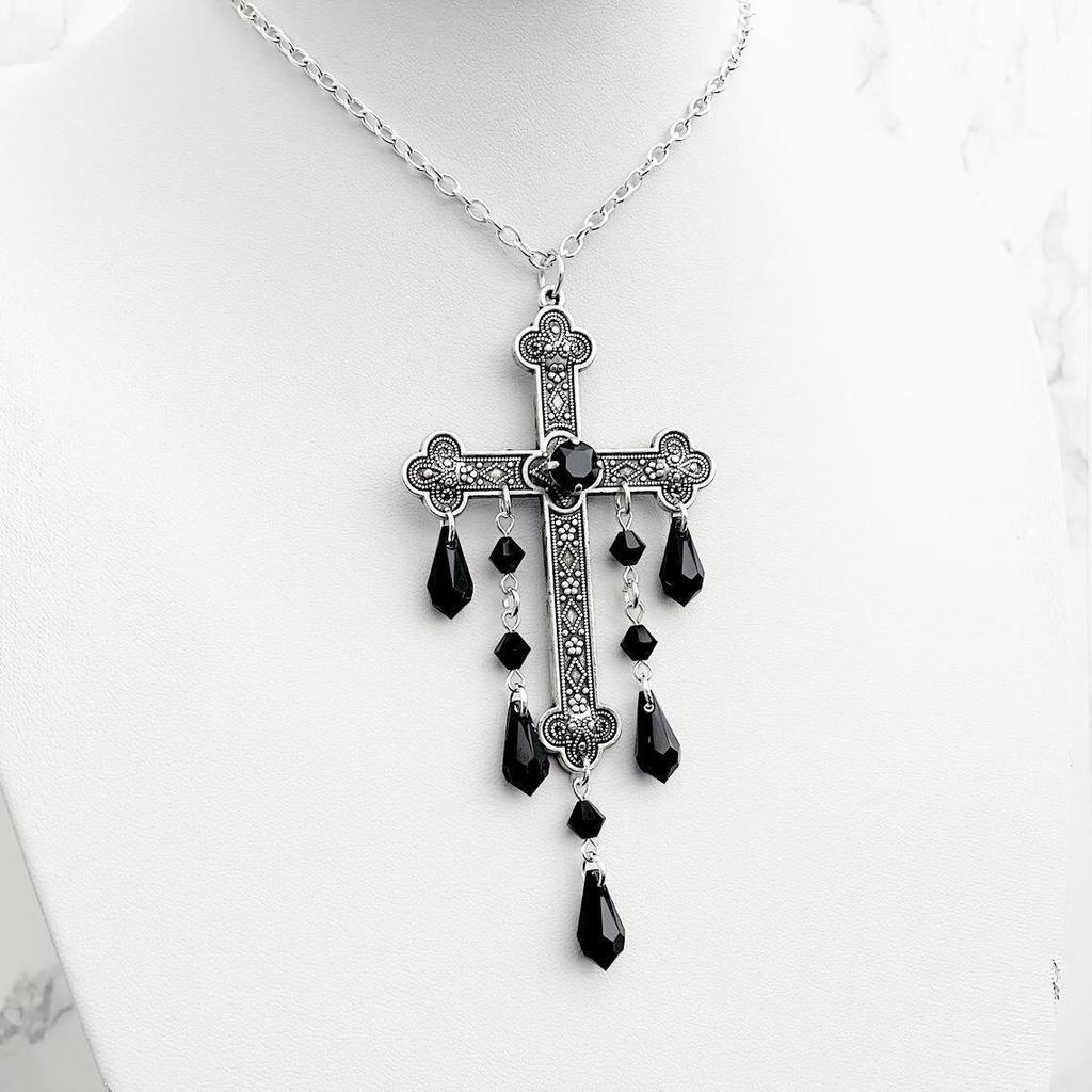 Gothic Vampire Silver Cross Choker Necklace