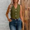 Linen Vest Top for Women Casual Slim Fit Sleeveless Button Down Waistcoat V