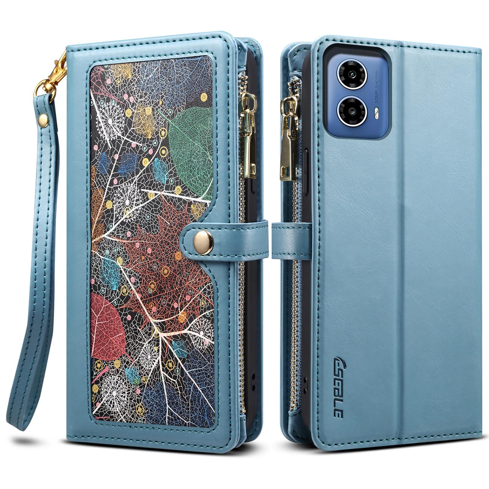 

ESEBLE Galaxy Series For Motorola Moto G85 5G/S50 Neo 5G Case Pattern Leather Crossbody Phone Cover RFID Blocking Blue