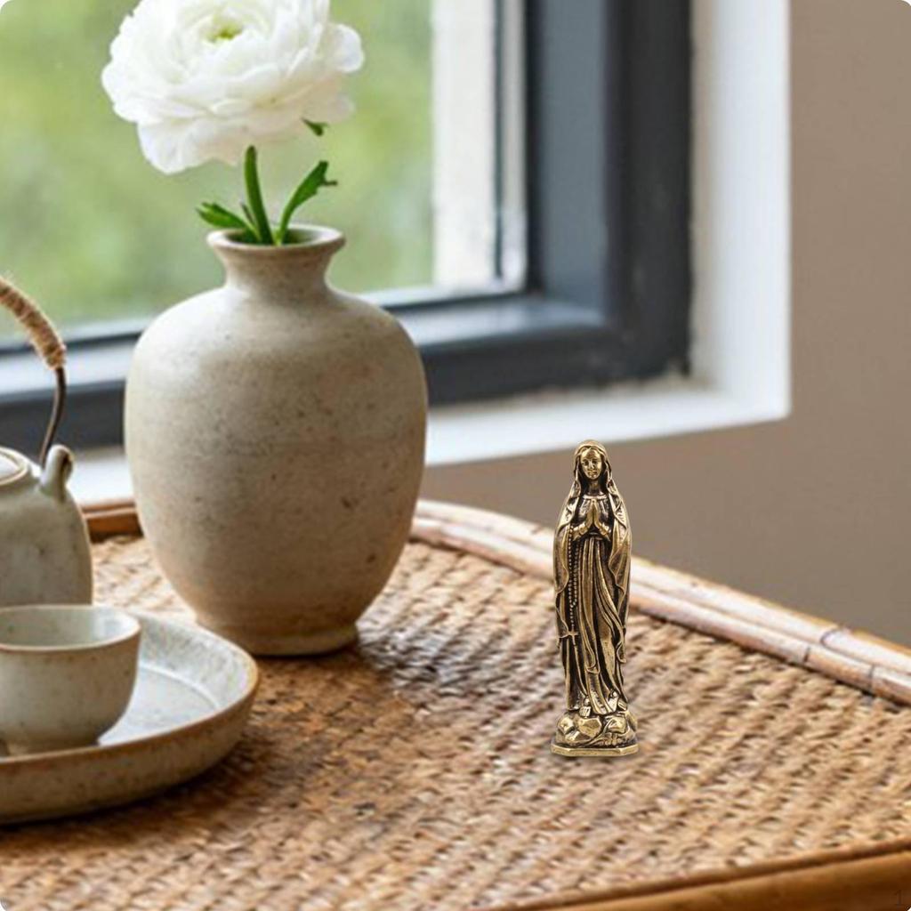 Holy Statue Figurine Vintage Brass Blessed Desktop Ornament Small Religious Sculpture for