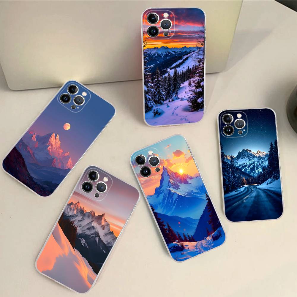 Beautiful Sunset Snow Mountain Phone Case For IPhone 17 16 15 14 13 11 12 Pro Max 16 Plus Transparent