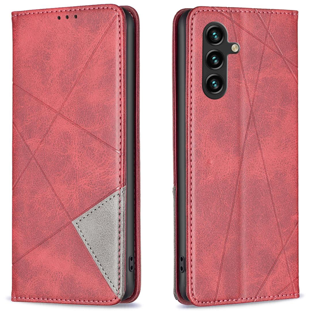 

For Samsung Galaxy A16 5G/A16 4G Case Card Slots Geometry Imprint Leather Phone Cover Red