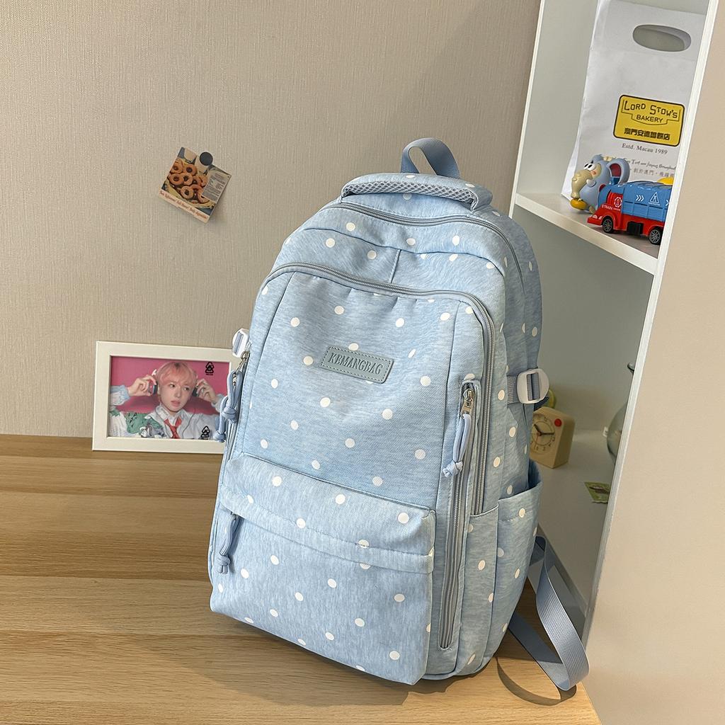 Schoolbag Schoolbag 1011 New Korean Version High Value Large Capacity Backpack Junior High School High School Travel Polka Dot Backpack