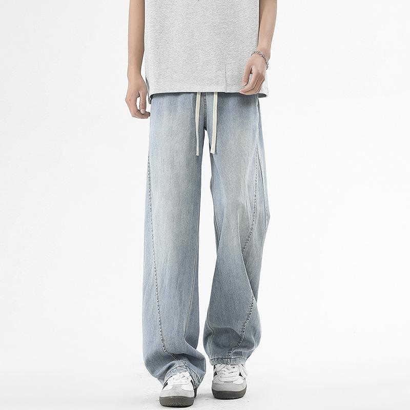 Three-bar Jeans with Loose Draping Style High Street Mopping Trousers