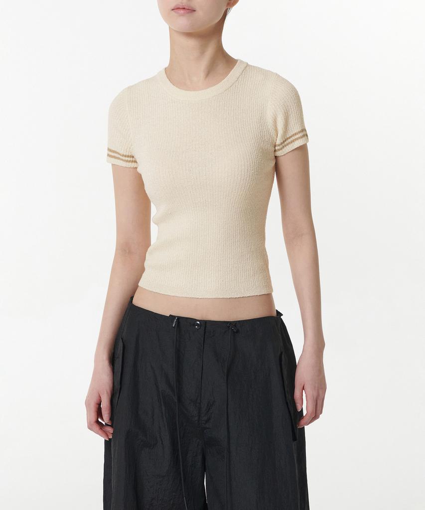 MUSINSA STANDARD WOMAN Women'S Ribbed Mini Boucle Tipping Short Sleeve Knit [Ivory]