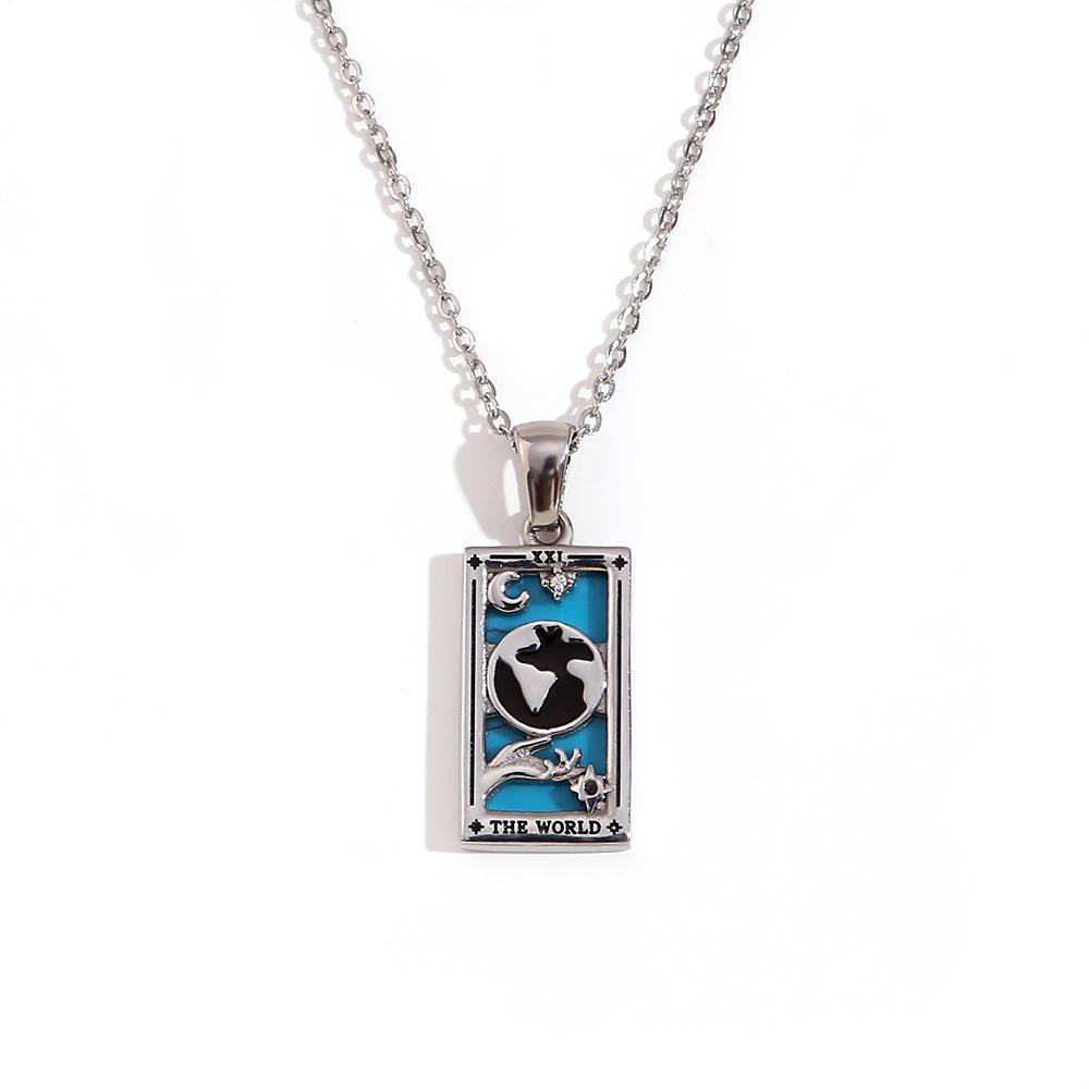 18K Gold-Plated Stainless Steel Tarot Card Necklace - European & American Retro Style