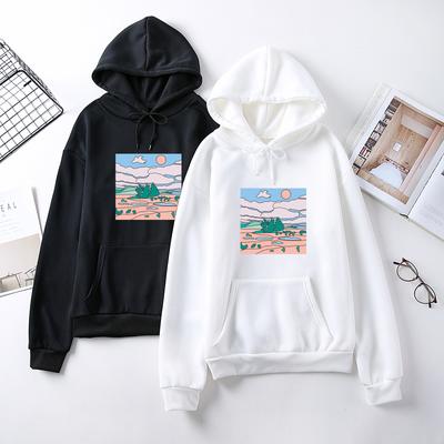 Autumn Student Casual All-match Hoodie Women's Casual Cartoon Printed Long Sleeve Pullover Hoodie Top