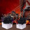 Artificial Bouquet with Wooden Vase Halloween Flower Wooden Box Black Artificial Flowers Bouquet Fake Flower Decoration
