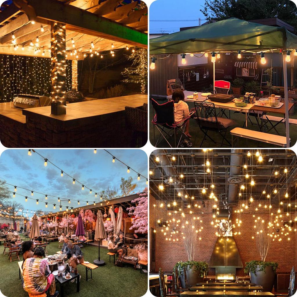 Benature LED String Warm Extension Cord with 16 PC E12 Indoor Camping Christmas Shopping Lights, Outdoor, Rainproof, White, 14.8m Switch, Bulbs,