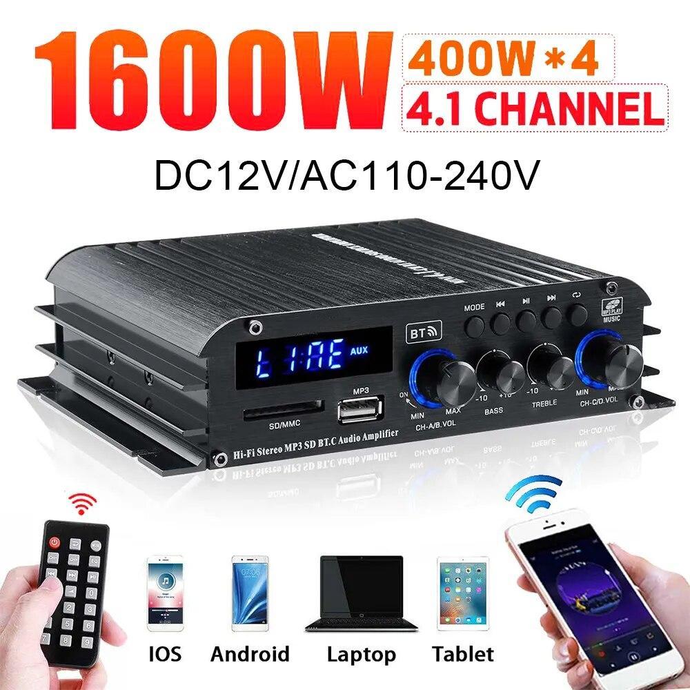 

4*400 Вт 4,1-канальный HIFI усилитель мощности Bluetooth для автомобиля/домашнего кинотеатра цифровой усилитель звука для динамика бас USB/SD AUX