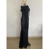 Women's Off Shoulder Long Sleeve Mermaid Maxi Dress Slim Fit High Waist Elegant Lace Wedding Guest Evening Dress