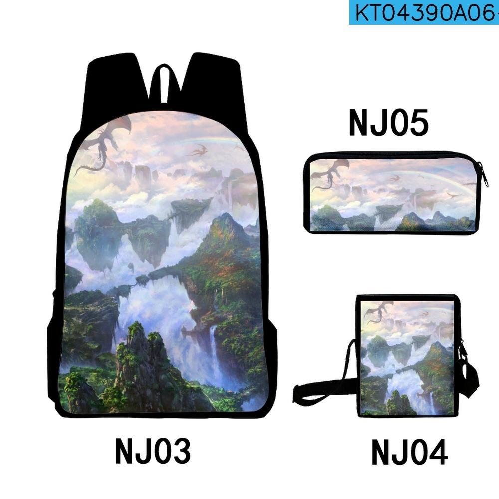 Trendy Popular Fantastic scenery 3D Print 3pcs/Set pupil School Bags Laptop Daypack Backpack Inclined shoulder bag Pencil Case