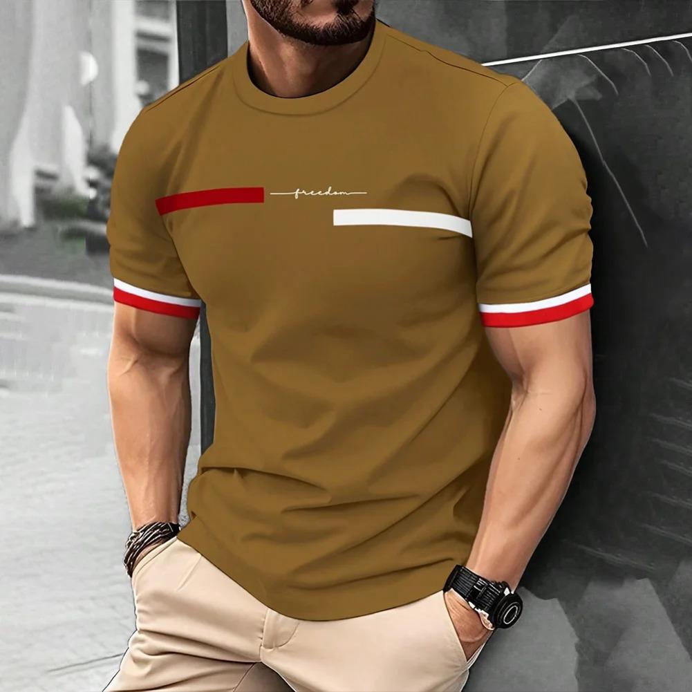 Men's Street T-shirt Summer Men's 3D Stripe Letter Print Short Sleeve Tops Oversized Casual Tee Hipster T Shirts Clothing