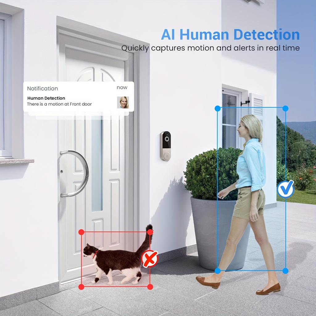 Wireless Video Doorbell Camera, AI Human Detection, 2-Way Talk, Night Vision, Cloud Storage, Indoor Outdoor Surveillance